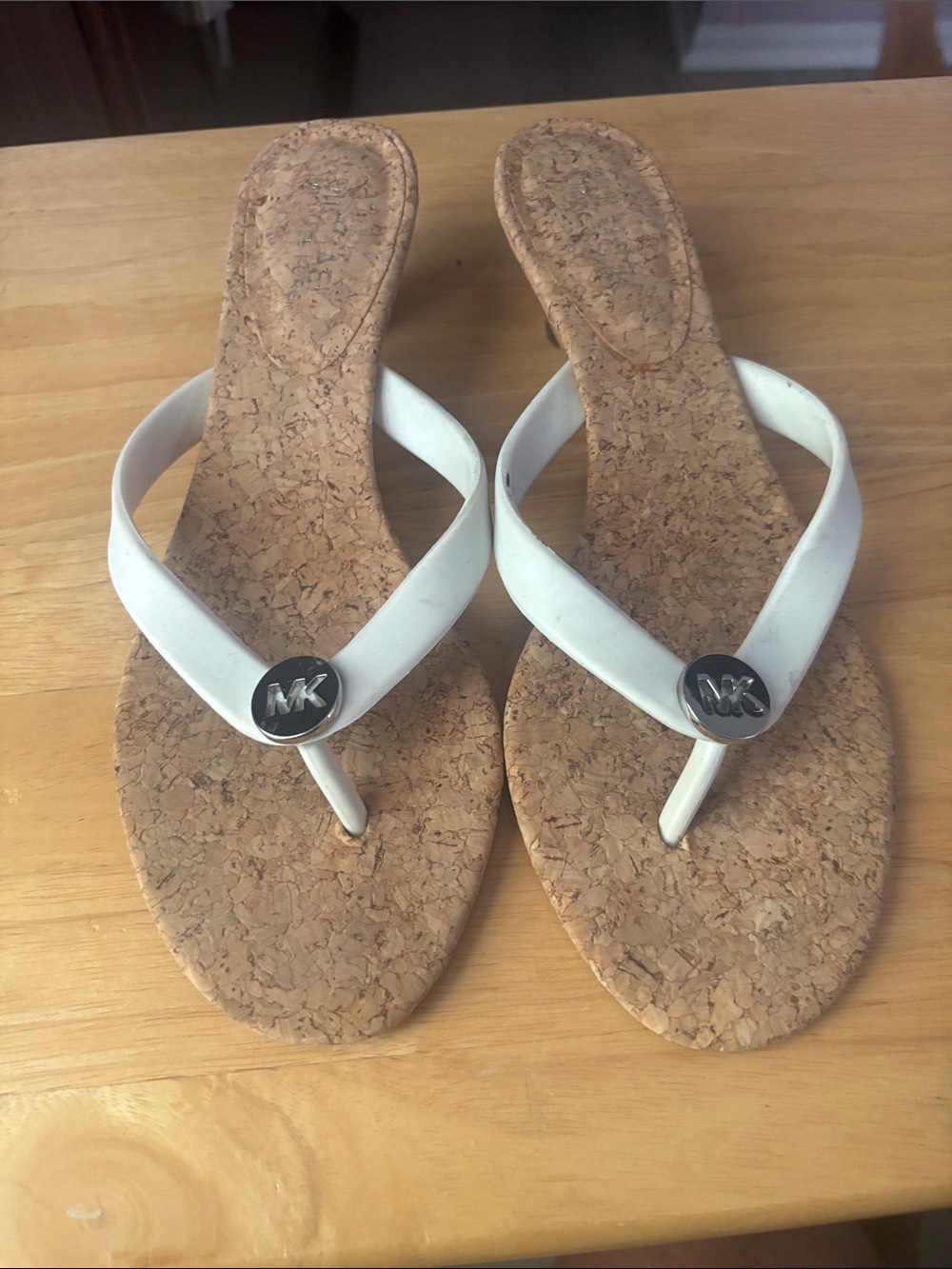 Michael Kors White Cork Thong Sandals with MK Logo